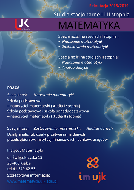 Plakat rekrutacji 2018/2019 na kierunek Matematyka